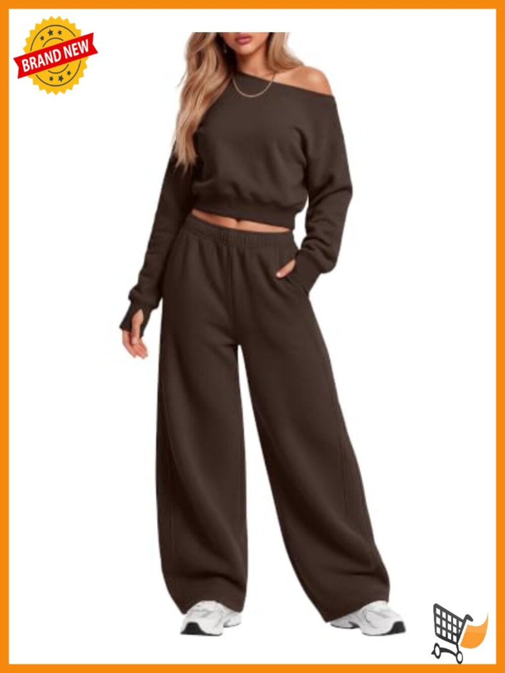 Women 2 Piece Off Shoulder Lounge Sweatsuit Set Wide Leg Pant Set
